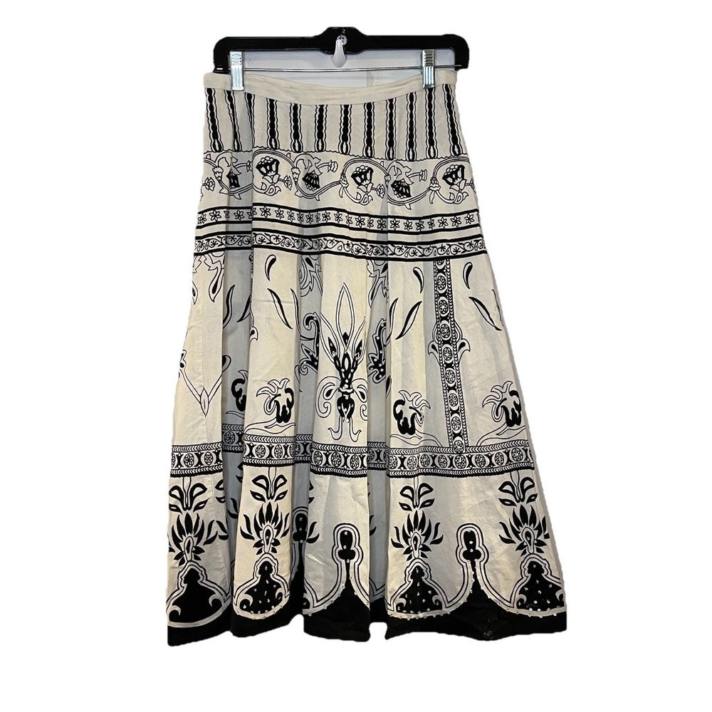 Heartache Y2K Vintage Sequin Embellished Cotton Boho Black Cream Print Skirt Max